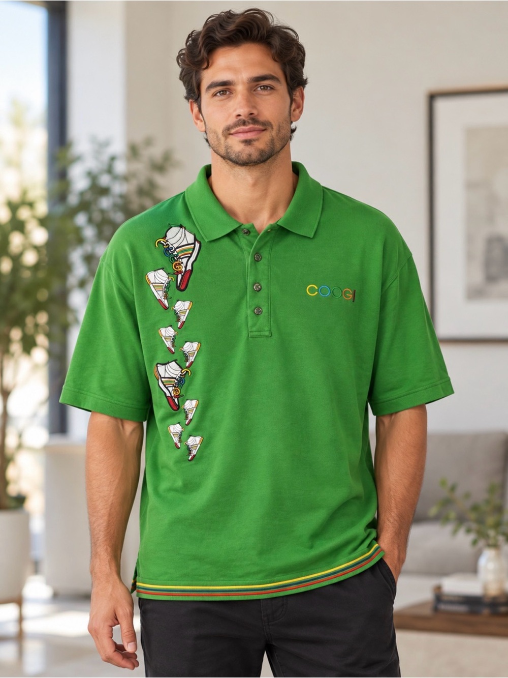 COOGI Green Polo Shirt with Embroidered Details 5xl